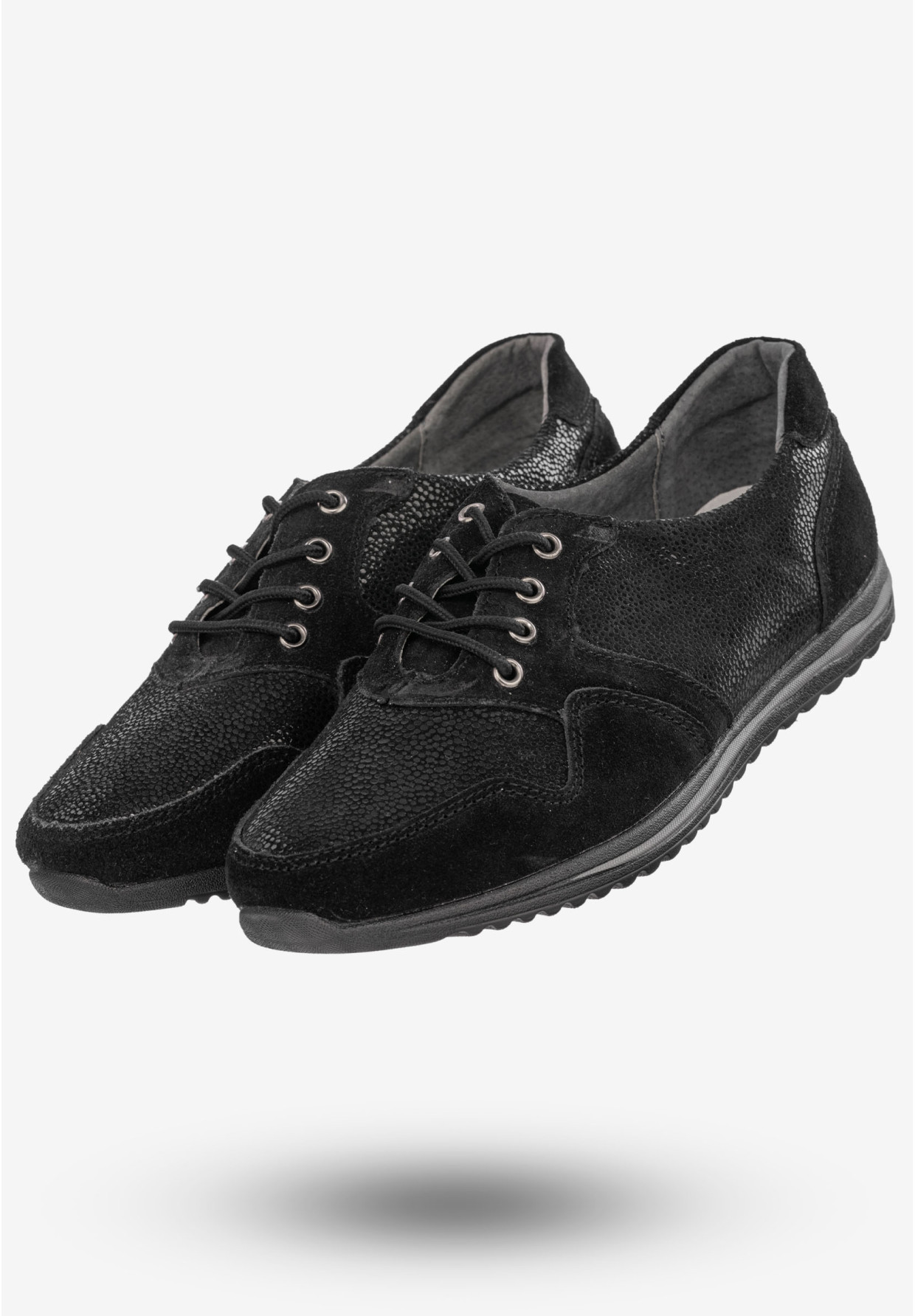 Półbuty Damskie Buty Skórzane Sneakersy Czarne DK FJL160084
