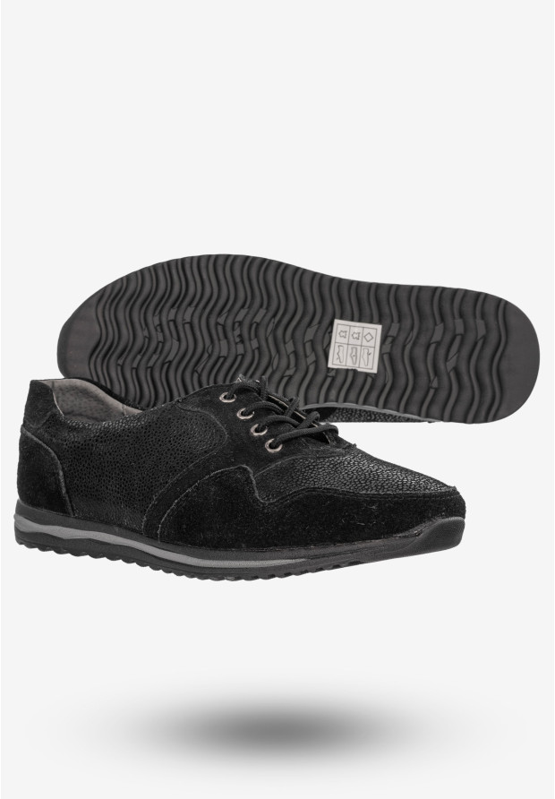 Półbuty Damskie Buty Skórzane Sneakersy Czarne DK FJL160084