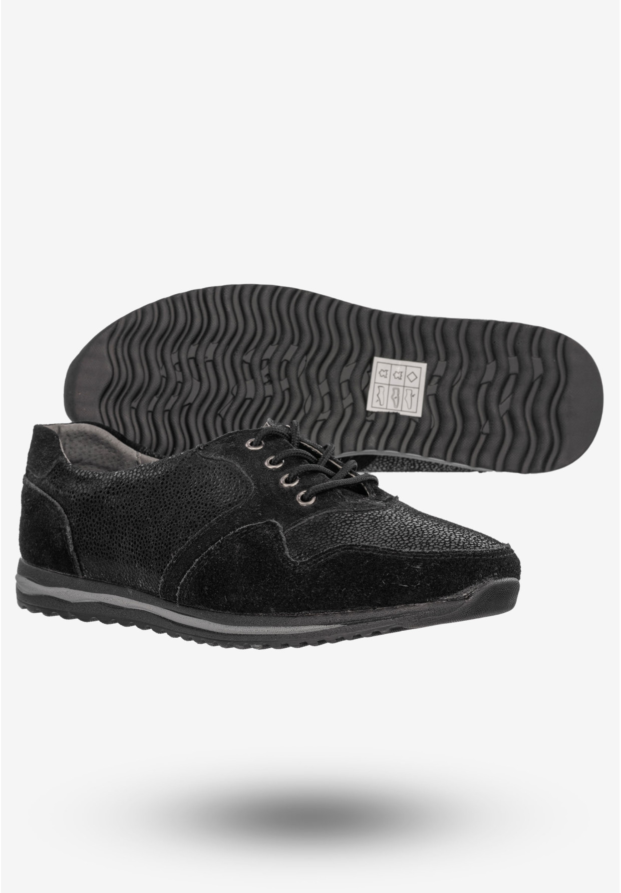 Półbuty Damskie Buty Skórzane Sneakersy Czarne DK FJL160084