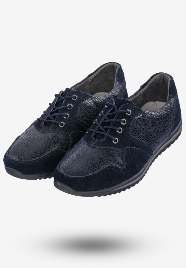 Półbuty Damskie Buty Skórzane Sneakersy Granatowe DK FJL160084