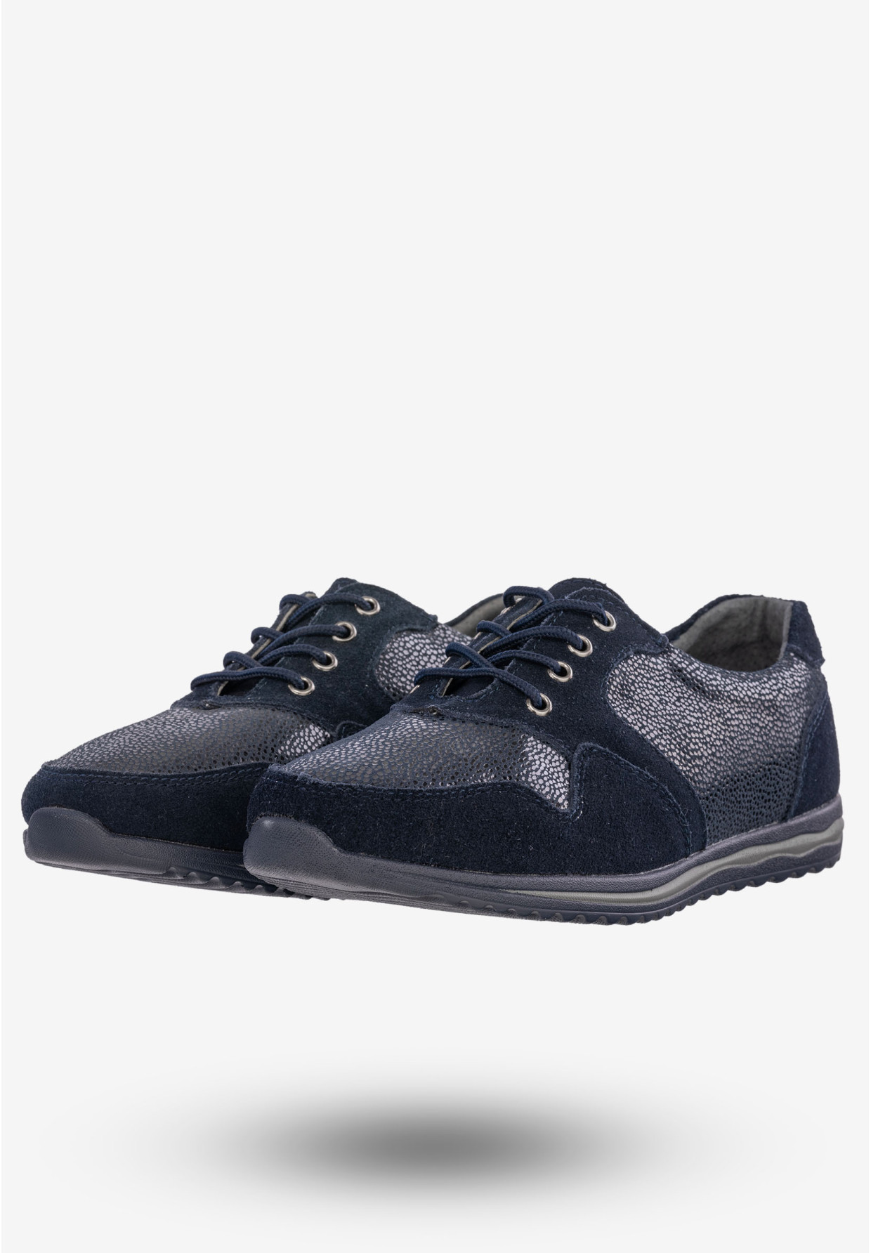 Półbuty Damskie Buty Skórzane Sneakersy Granatowe DK FJL160084
