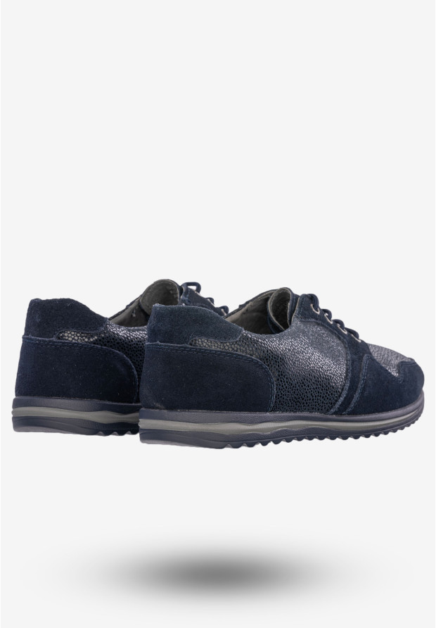 Półbuty Damskie Buty Skórzane Sneakersy Granatowe DK FJL160084