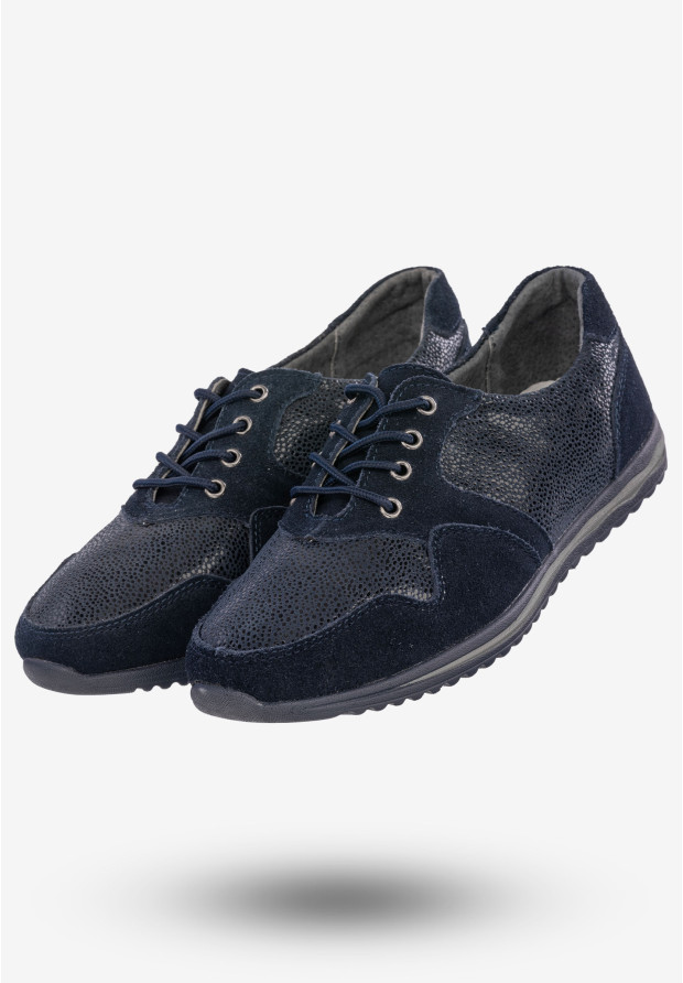 Półbuty Damskie Buty Skórzane Sneakersy Granatowe DK FJL160084