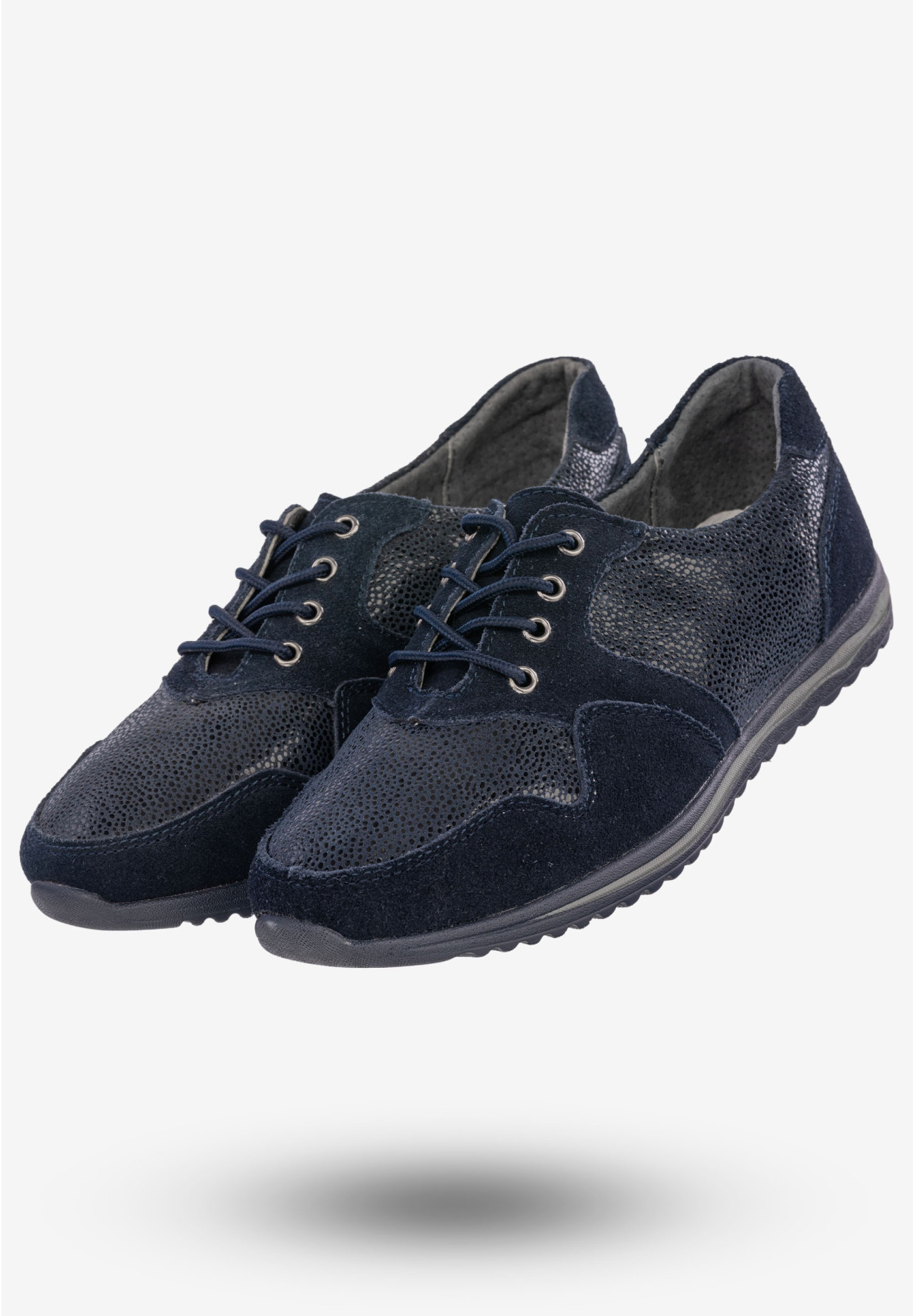 Półbuty Damskie Buty Skórzane Sneakersy Granatowe DK FJL160084