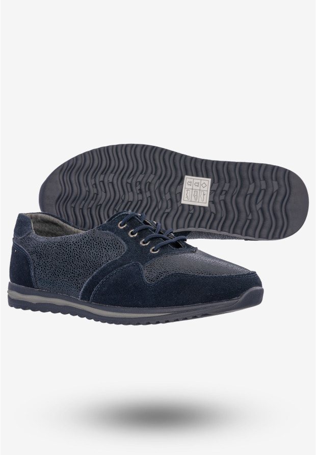 Półbuty Damskie Buty Skórzane Sneakersy Granatowe DK FJL160084