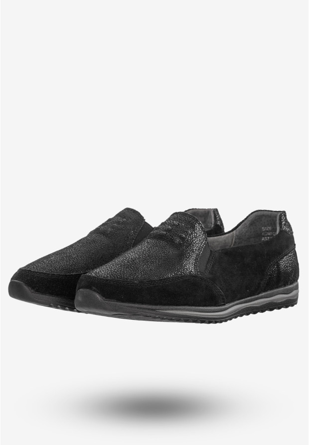 Półbuty Damskie Buty Skórzane Sneakersy Czarne DK FJL160083
