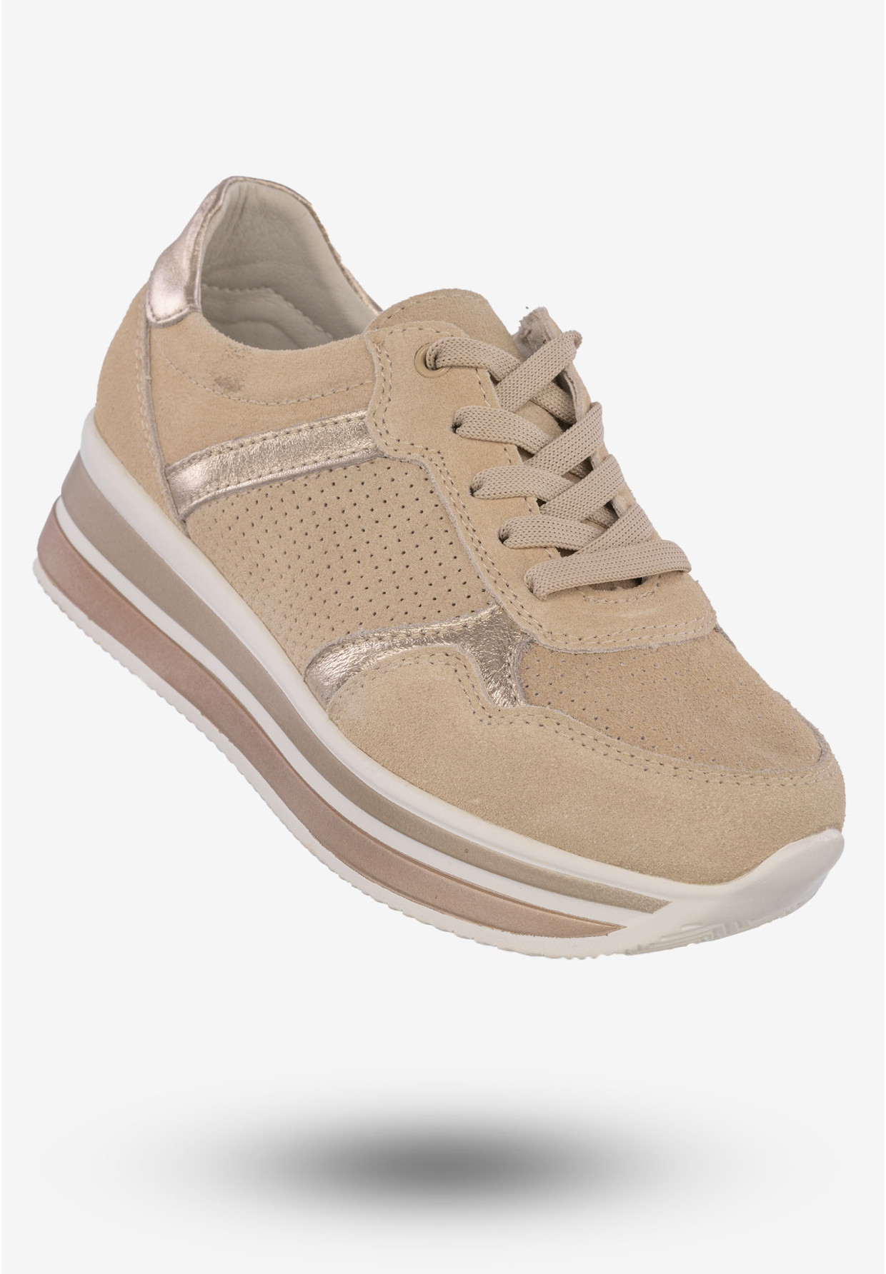Sneakersy Damskie Skórzane Buty Na Platformie Beżowe Filippo DP2004/21 BE