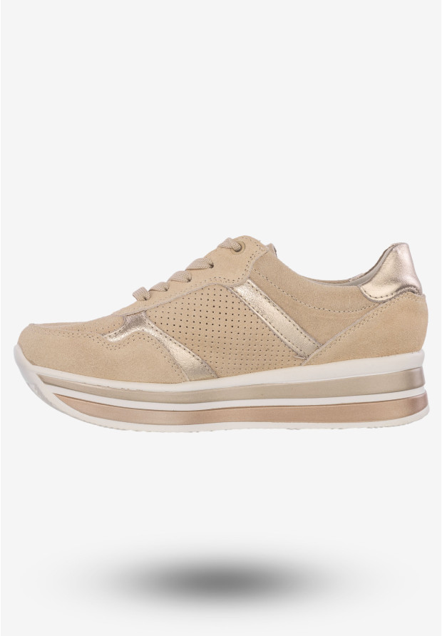 Sneakersy Damskie Skórzane Buty Na Platformie Beżowe Filippo DP2004/21 BE
