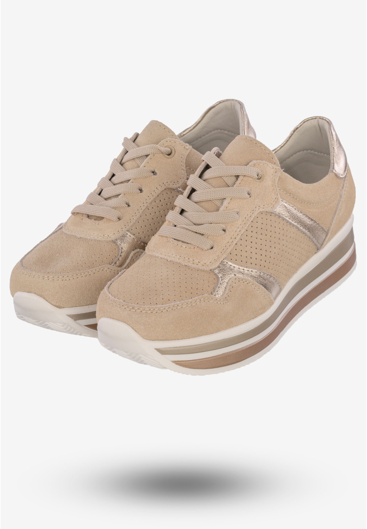 Sneakersy Damskie Skórzane Buty Na Platformie Beżowe Filippo DP2004/21 BE
