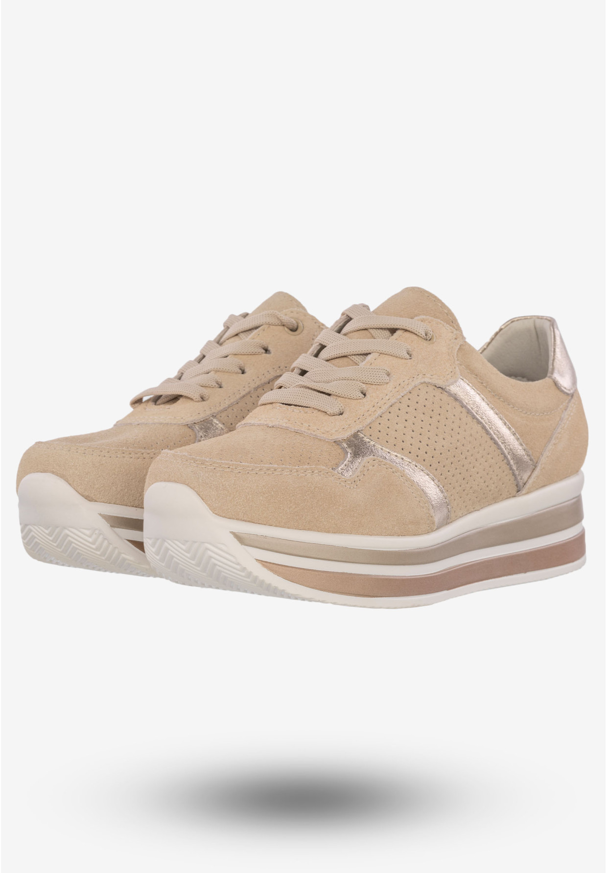 Sneakersy Damskie Skórzane Buty Na Platformie Beżowe Filippo DP2004/21 BE