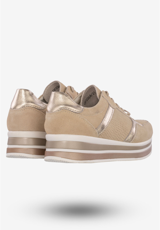 Sneakersy Damskie Skórzane Buty Na Platformie Beżowe Filippo DP2004/21 BE