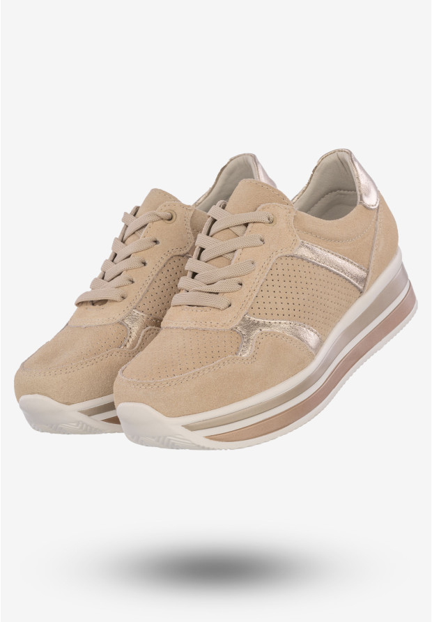 Sneakersy Damskie Skórzane Buty Na Platformie Beżowe Filippo DP2004/21 BE
