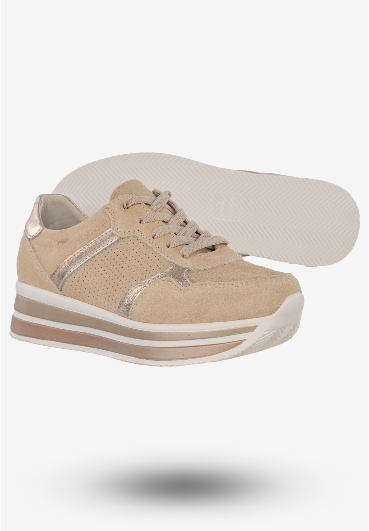 Sneakersy Damskie Skórzane Buty Na Platformie Beżowe Filippo DP2004/21 BE