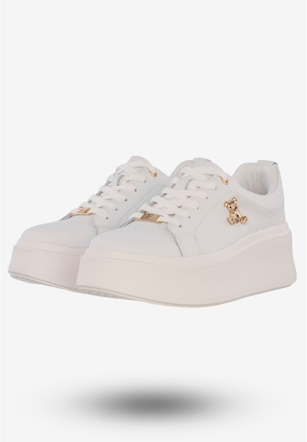 Sneakersy Damskie Skórzane Buty Na Platformie Filippo Białe DP6246/24 WH