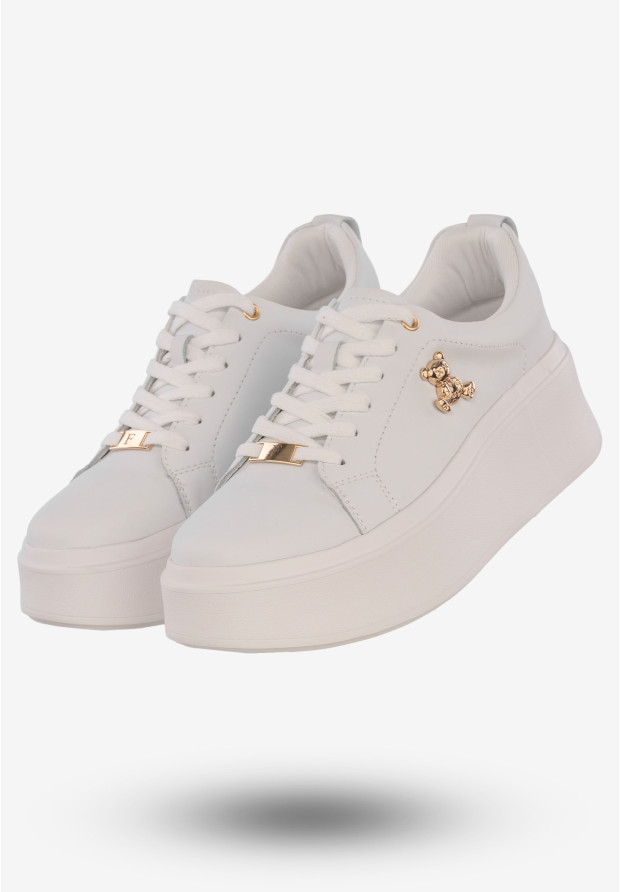 Sneakersy Damskie Skórzane Buty Na Platformie Filippo Białe DP6246/24 WH
