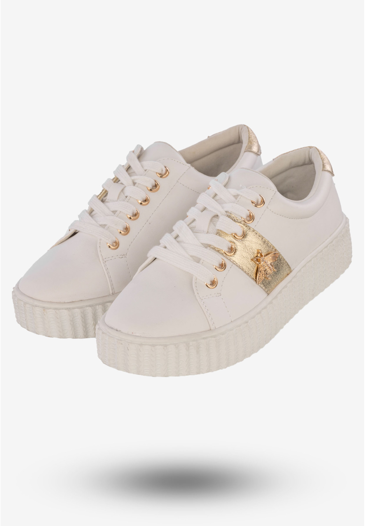 Sneakersy Damskie Tenisówki Buty Z Ozdobną Aplikacją Potocki Białe 23-12034 WH