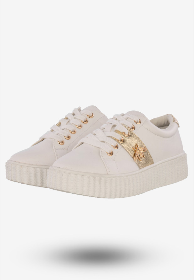 Sneakersy Damskie Tenisówki Buty Z Ozdobną Aplikacją Potocki Białe 23-12034 WH