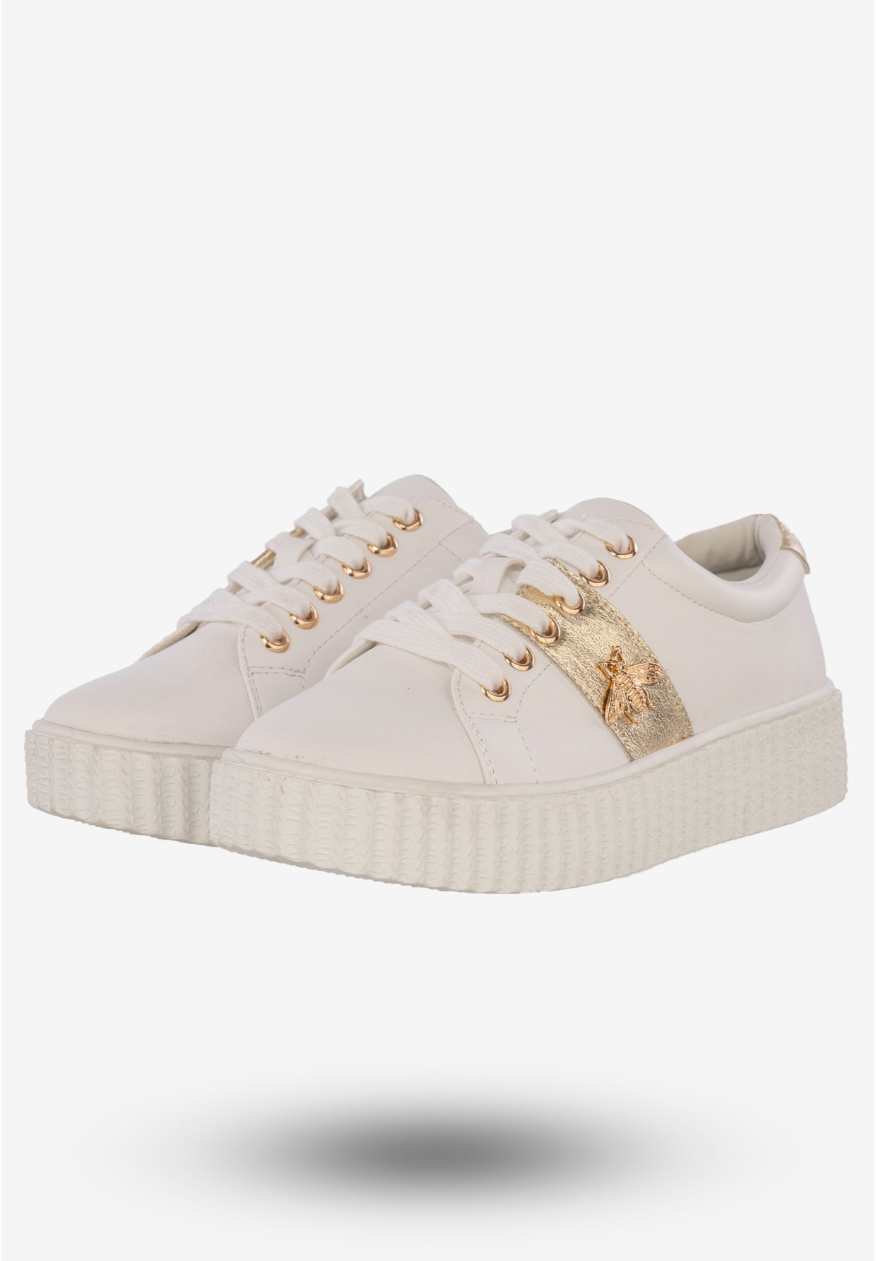 Sneakersy Damskie Tenisówki Buty Z Ozdobną Aplikacją Potocki Białe 23-12034 WH