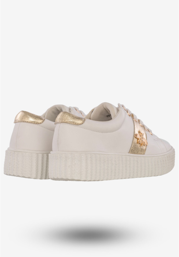 Sneakersy Damskie Tenisówki Buty Z Ozdobną Aplikacją Potocki Białe 23-12034 WH