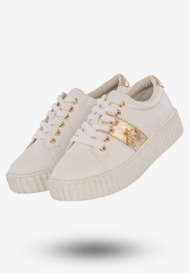 Sneakersy Damskie Tenisówki Buty Z Ozdobną Aplikacją Potocki Białe 23-12034 WH