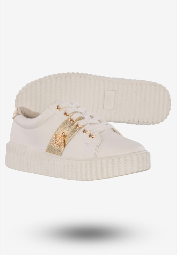 Sneakersy Damskie Tenisówki Buty Z Ozdobną Aplikacją Potocki Białe 23-12034 WH