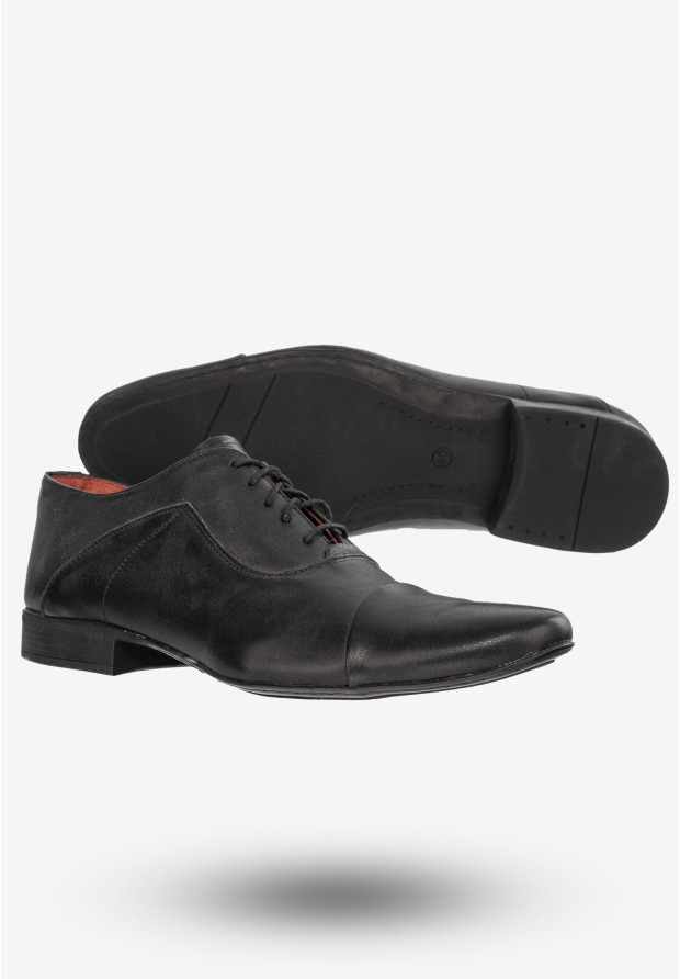 Półbuty Wizytowe Męskie Buty Eleganckie Peppe Rosso Czarne M400C