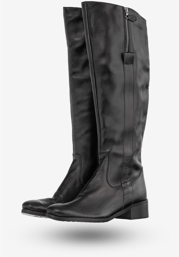 Kozaki Damskie Skórzane Buty Ocieplane Na Zimę Szewczyk Czarne 316
