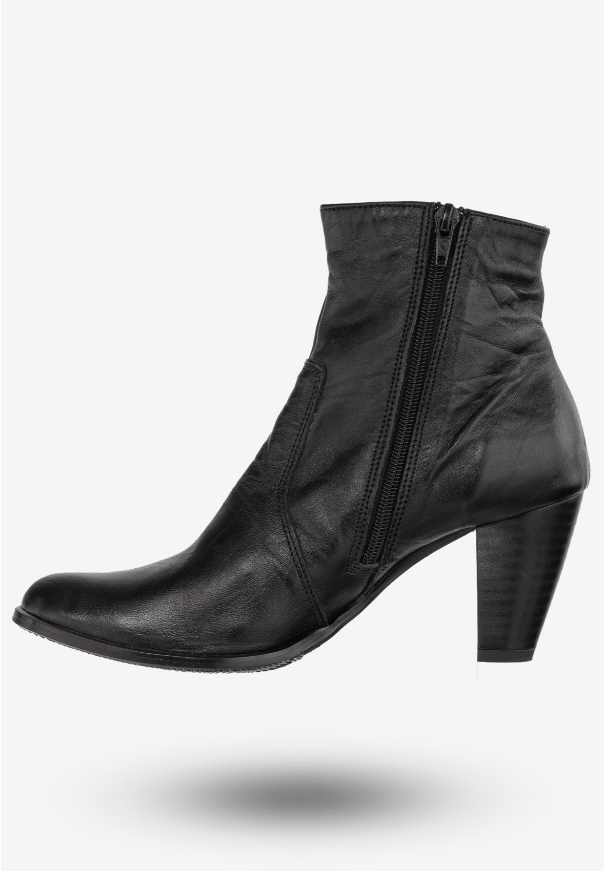 Botki Damskie Skórzane Buty Na Obcasie Ocieplane Zimowe Opal Czarne 13