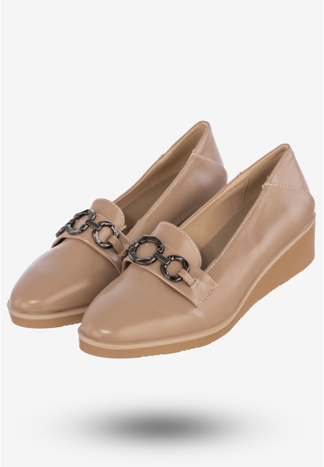 Półbuty Damskie Ekoskóra Eleganckie Buty Na Koturnie M.Daszyński Beżowe MR2265-1
