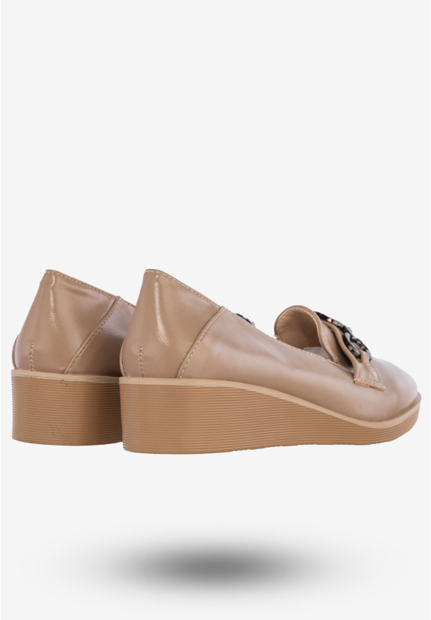 Półbuty Damskie Ekoskóra Eleganckie Buty Na Koturnie M.Daszyński Beżowe MR2265-1