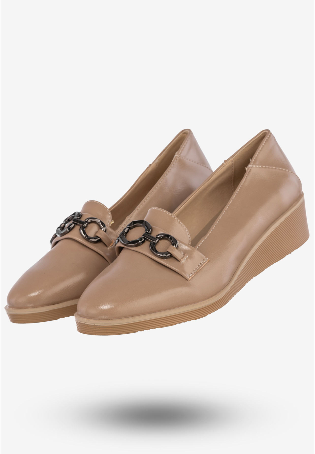 Półbuty Damskie Ekoskóra Eleganckie Buty Na Koturnie M.Daszyński Beżowe MR2265-1