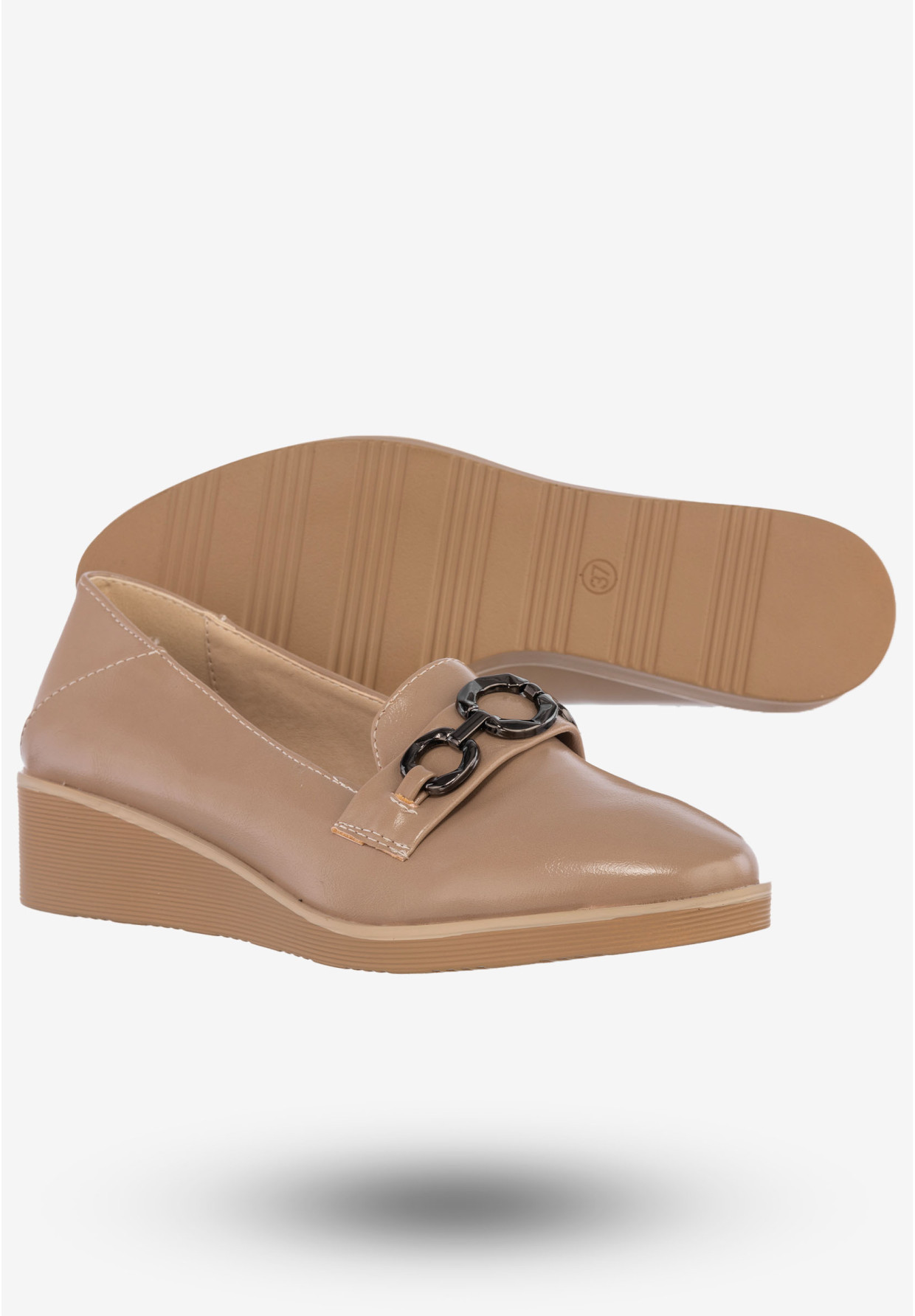 Półbuty Damskie Ekoskóra Eleganckie Buty Na Koturnie M.Daszyński Beżowe MR2265-1