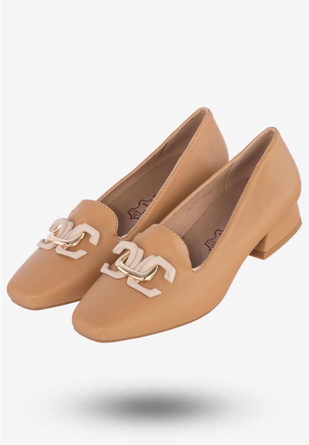 Półbuty Damskie Ekoskóra Buty Na Niskim Obcasie M.Daszyński Camel MR23110-2
