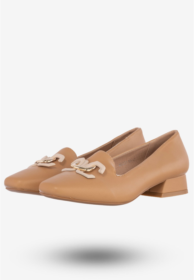 Półbuty Damskie Ekoskóra Buty Na Niskim Obcasie M.Daszyński Camel MR23110-2