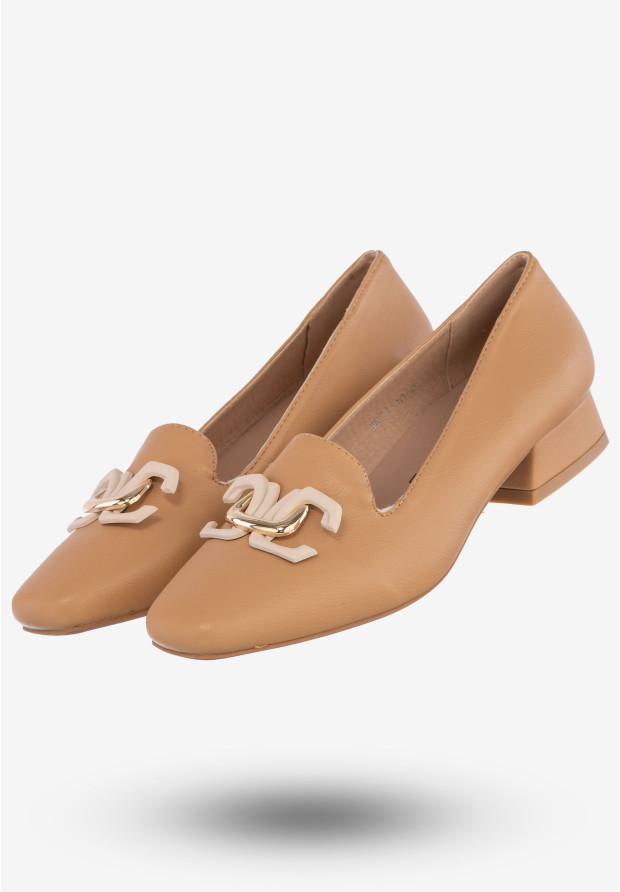 Półbuty Damskie Ekoskóra Buty Na Niskim Obcasie M.Daszyński Camel MR23110-2