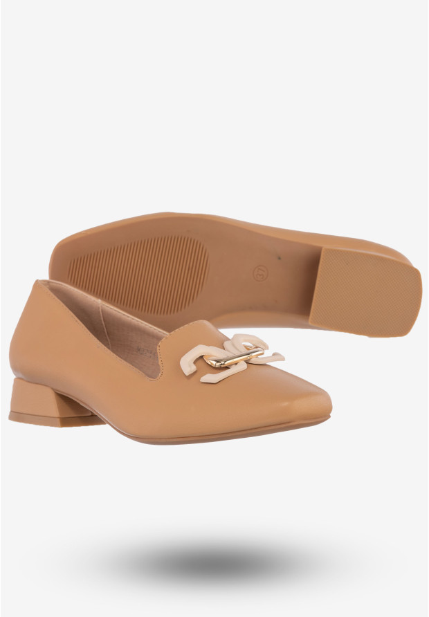 Półbuty Damskie Ekoskóra Buty Na Niskim Obcasie M.Daszyński Camel MR23110-2