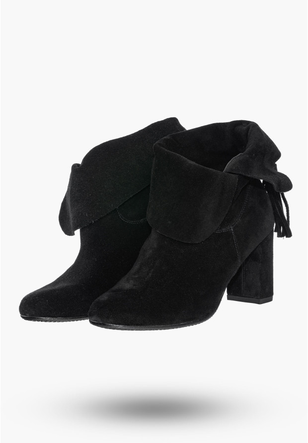 Buty Damskie Botki Czarne Na Słupku Skórzane Na Zimę Korda 1637