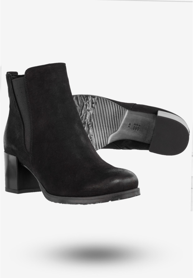 Botki Damskie Skórzane Buty Na Zimę Ocieplane Na Klocku Darex Czarne