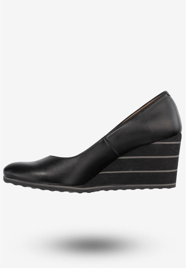 Półbuty Damskie Skórzane Buty Na Koturnie Eleganckie Gino Fabiani Czarne 246