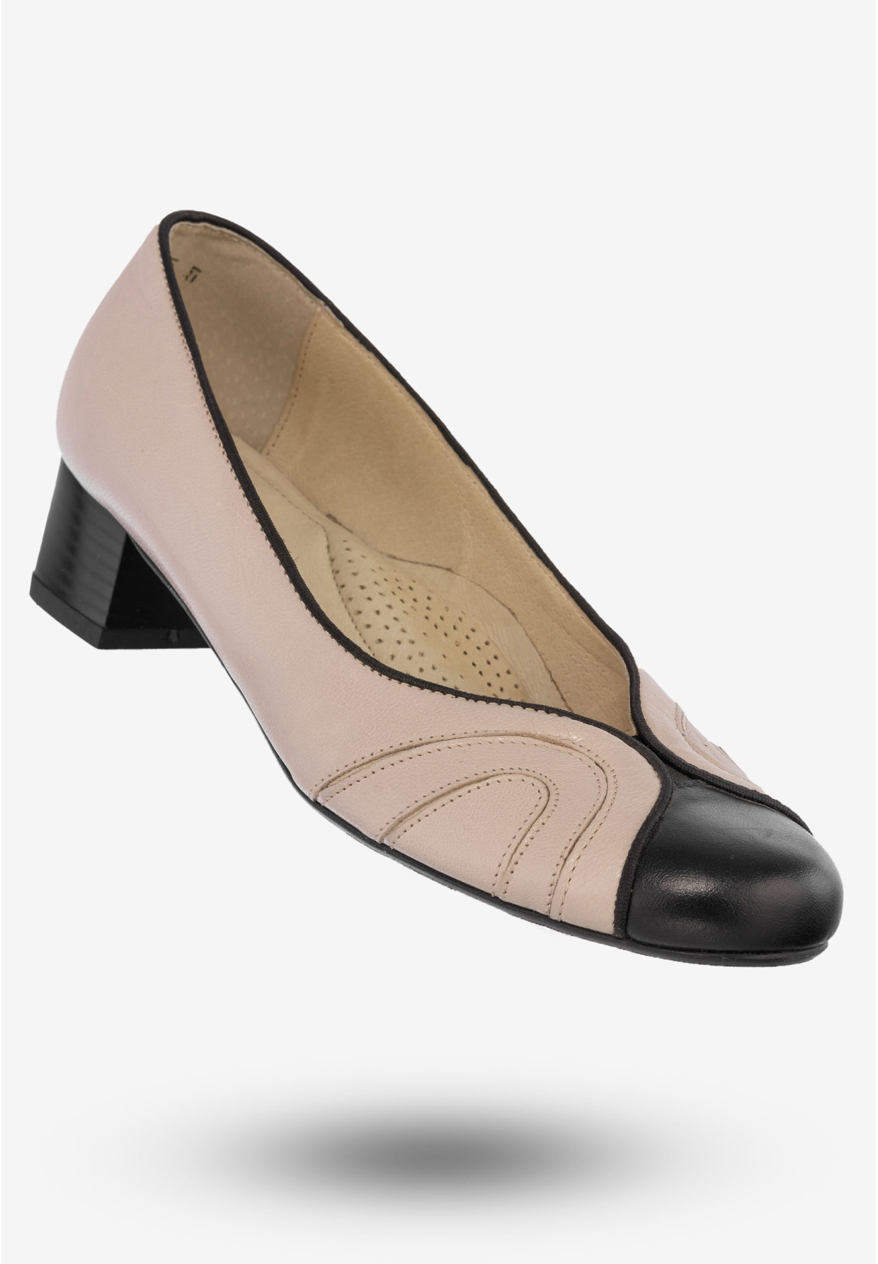 Półbuty Damskie Skórzane Buty Eleganckie Na Klocku Darex Beżowe C-232