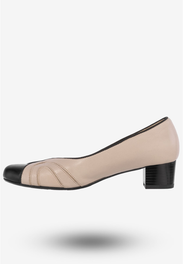 Półbuty Damskie Skórzane Buty Eleganckie Na Klocku Darex Beżowe C-232
