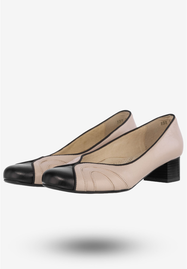 Półbuty Damskie Skórzane Buty Eleganckie Na Klocku Darex Beżowe C-232