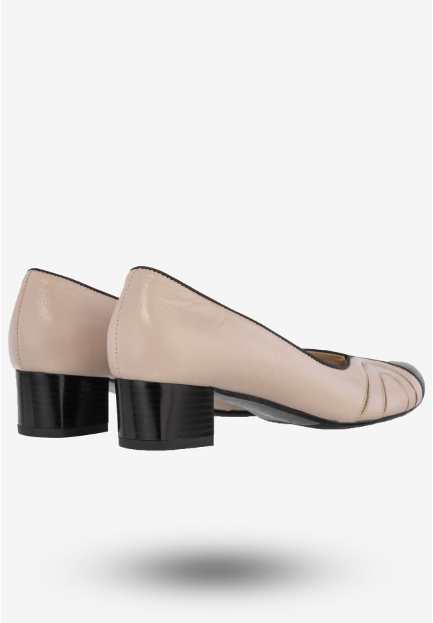 Półbuty Damskie Skórzane Buty Eleganckie Na Klocku Darex Beżowe C-232
