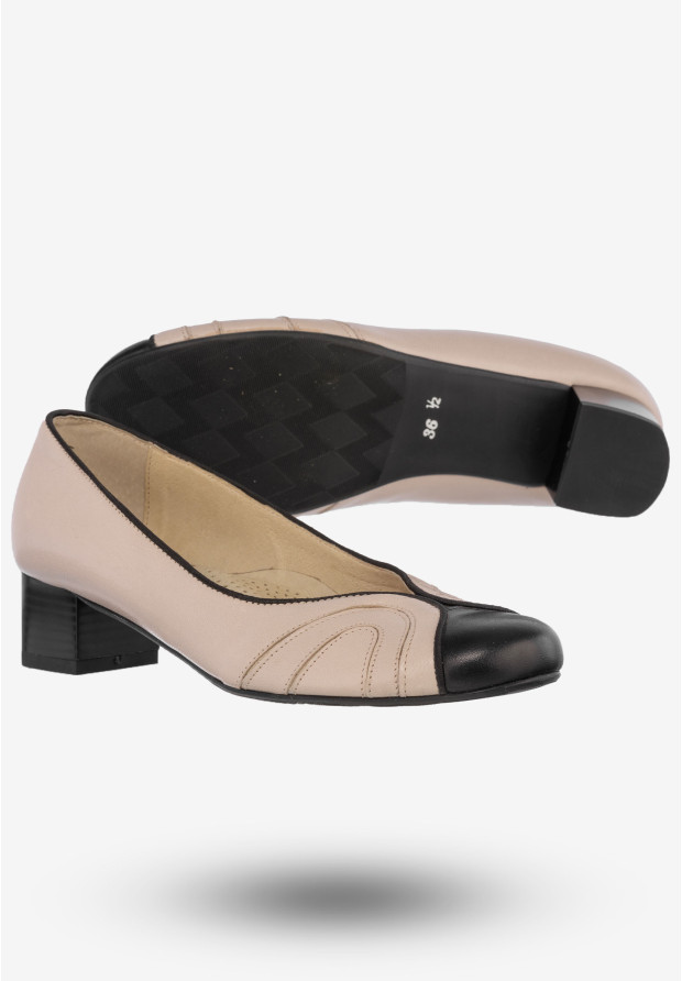 Półbuty Damskie Skórzane Buty Eleganckie Na Klocku Darex Beżowe C-232