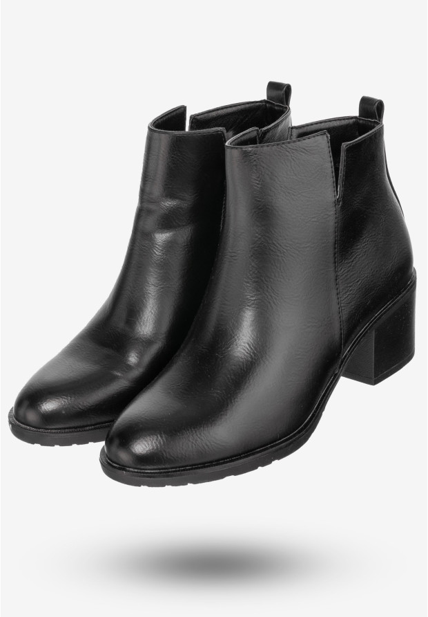 Botki Damskie Ekoskóra Buty Eleganckie Na Klocku Jezzi Czarne