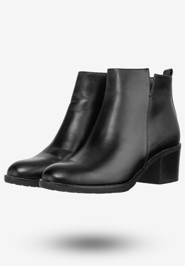 Botki Damskie Ekoskóra Buty Eleganckie Na Klocku Jezzi Czarne