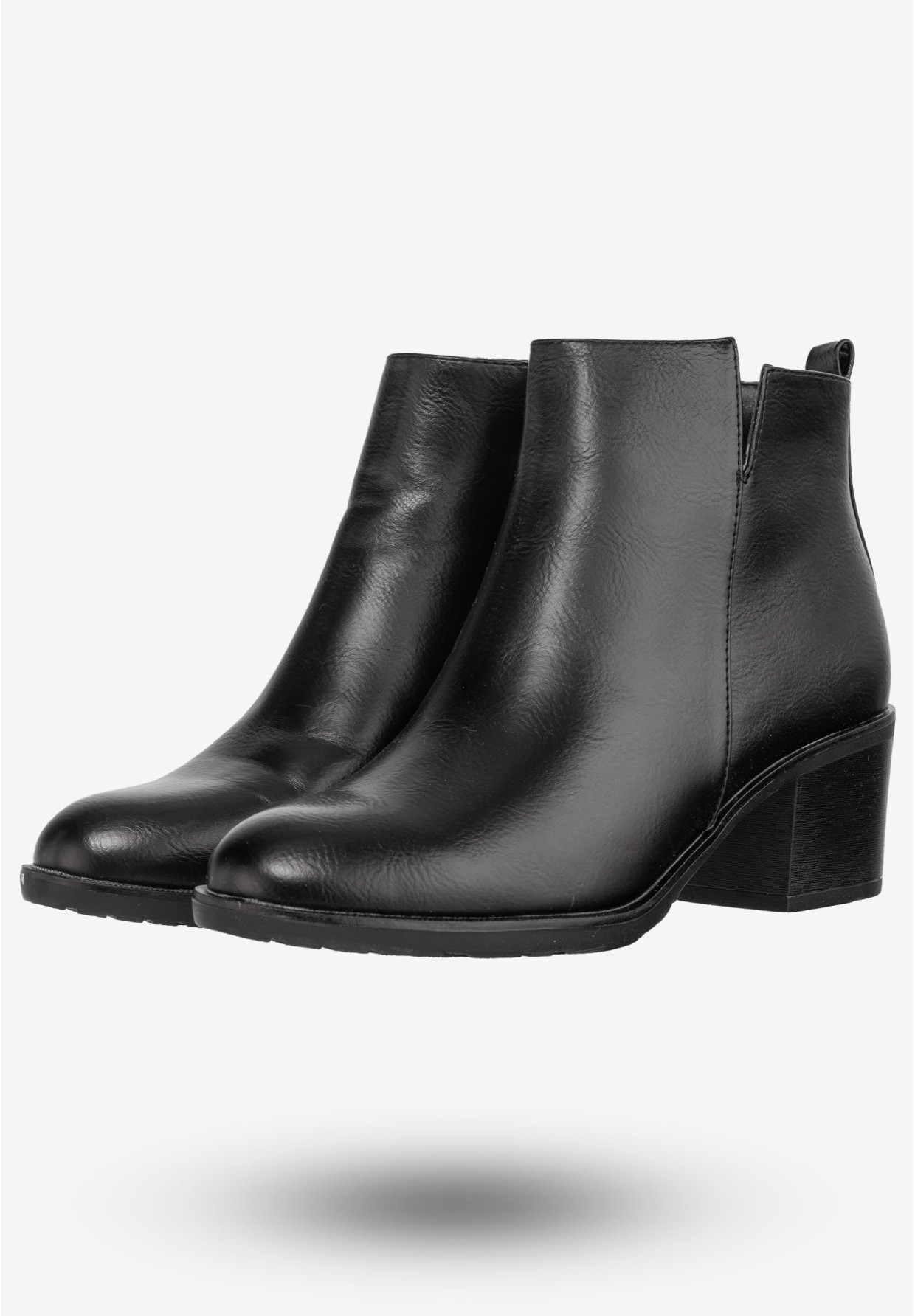 Botki Damskie Ekoskóra Buty Eleganckie Na Klocku Jezzi Czarne