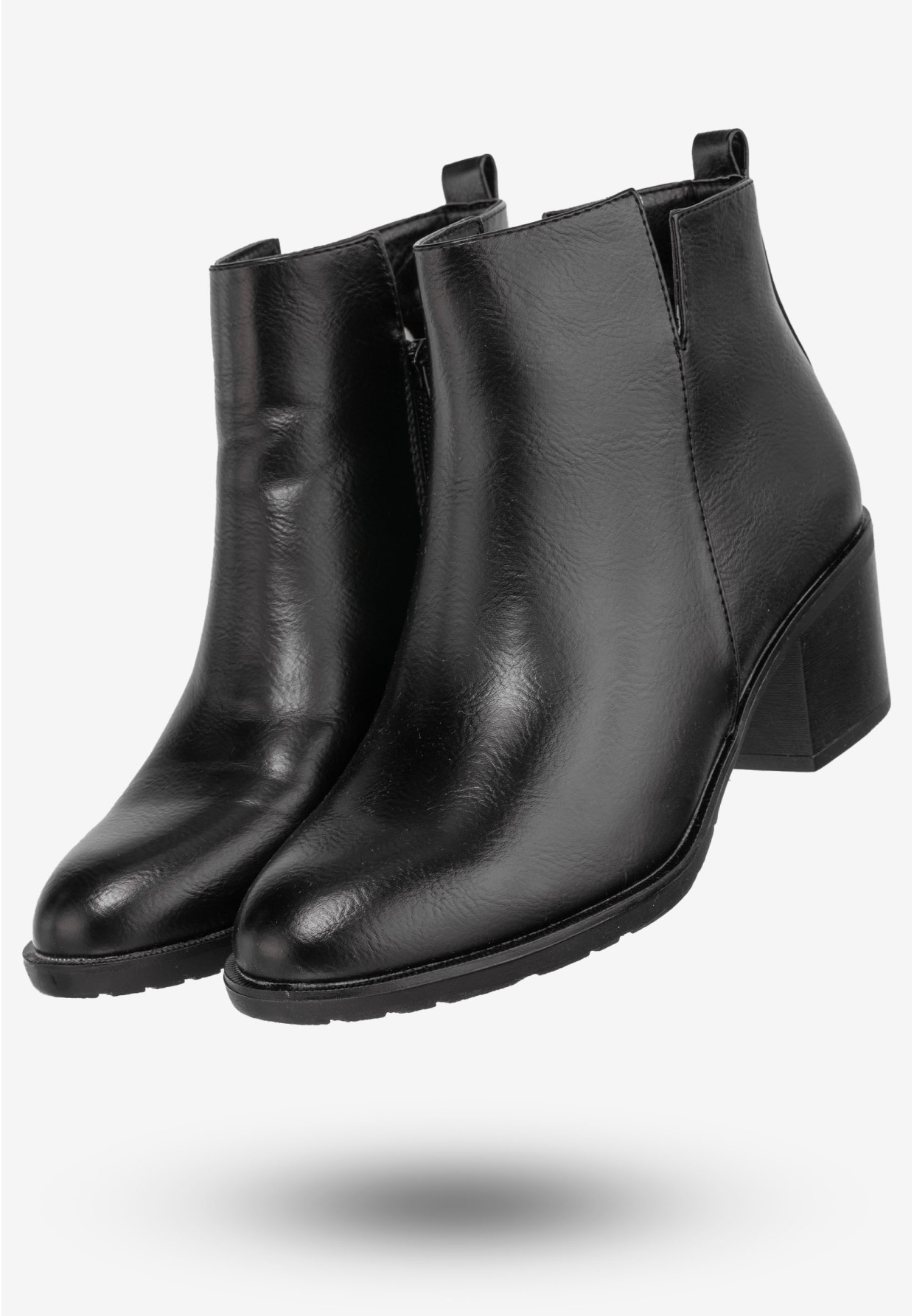 Botki Damskie Ekoskóra Buty Eleganckie Na Klocku Jezzi Czarne