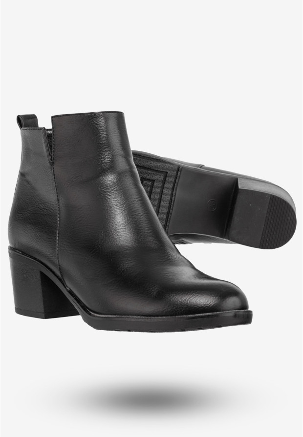 Botki Damskie Ekoskóra Buty Eleganckie Na Klocku Jezzi Czarne