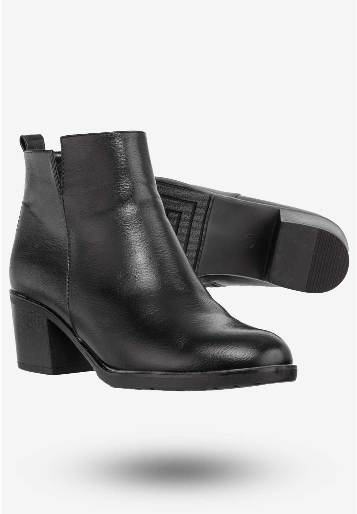 Botki Damskie Ekoskóra Buty Eleganckie Na Klocku Jezzi Czarne
